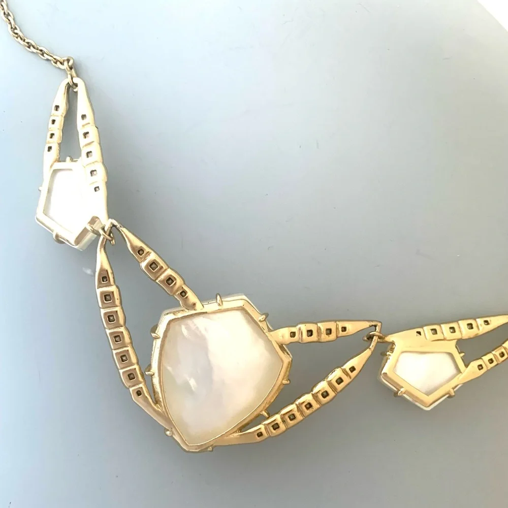 ALEXIS BITTAR Ms Havisham Starlight Mosaic Tile Gold White Pearlescent Necklace - Picture 10 of 12